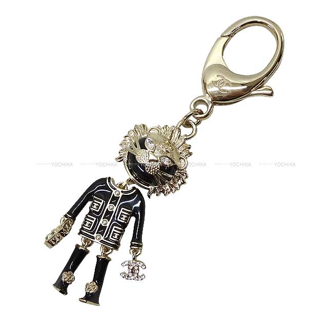 CHANEL bag charm Lion Motif Paerl Key ring Gold/Noir (Black) Champagne Gold HW[EXCELLENT][Authentic]