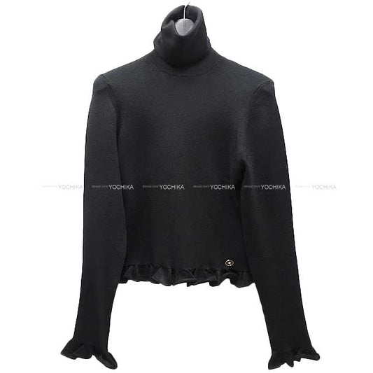 2023 AW CHANEL Knit Pullover Frill Turtleneck #36 Noir (Black) Silk53%/Cashmere47% Silver HW P75755[BRAND NEW][Authentic]