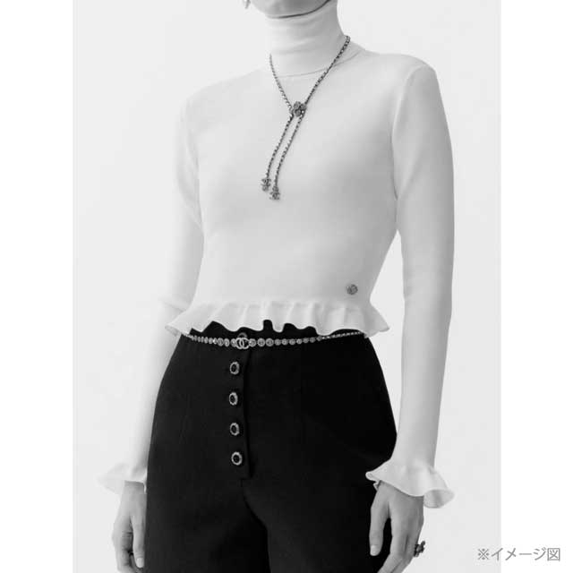 2023 AW CHANEL Knit Pullover Frill Turtleneck #36 Noir (Black) Silk53%/Cashmere47% Silver HW P75755[BRAND NEW][Authentic]