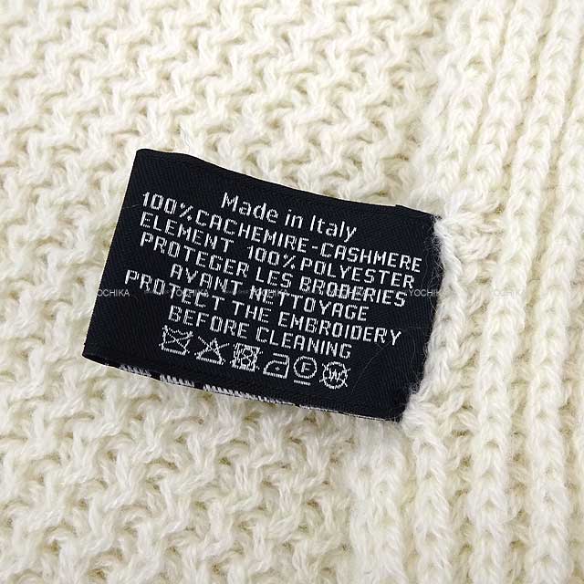 [Pre-loved] CHANEL muffler Stole Logo Embroidery Sequins  Blanc (White) Cashmere100% AA8312[LIKE NEW][Authentic]