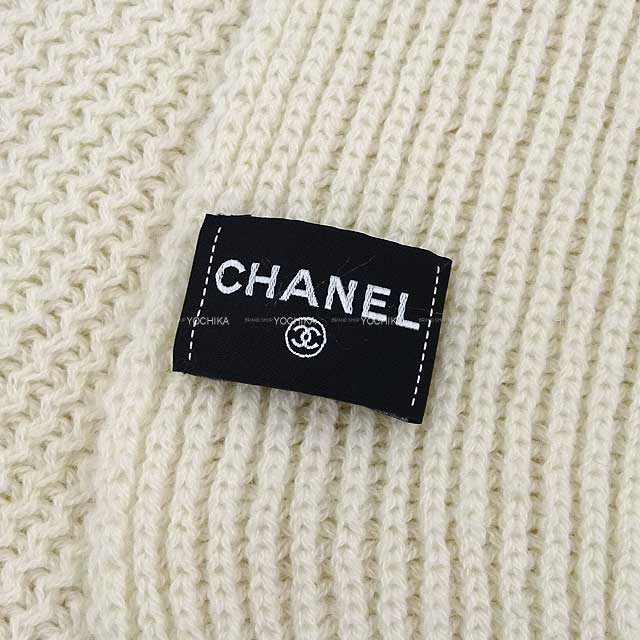 [Pre-loved] CHANEL muffler Stole Logo Embroidery Sequins  Blanc (White) Cashmere100% AA8312[LIKE NEW][Authentic]