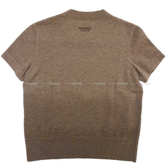 2023 AW NEW HERMES Knit Ladies Half Sleeve Les Tambours #36 Gris/Etoupe Wool98%/Polyurethane1%/Nylon1%[EXCELLENT][Authentic]