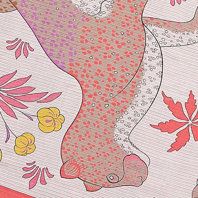 HERMES scarf Carre 140 LES LEOPARDS Orange/Rose/Violin Cashmere70% / Silk30%[EXCELLENT][Authentic]