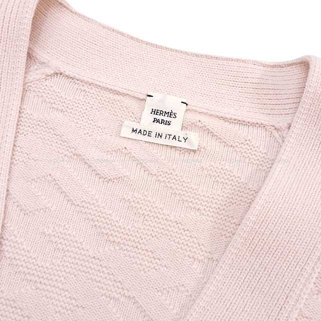 2022 SS HERMES Cardigan Voyage Long sleeve H motif #36 Pink beige Virgen wool 100%[EXCELLENT][Authentic]