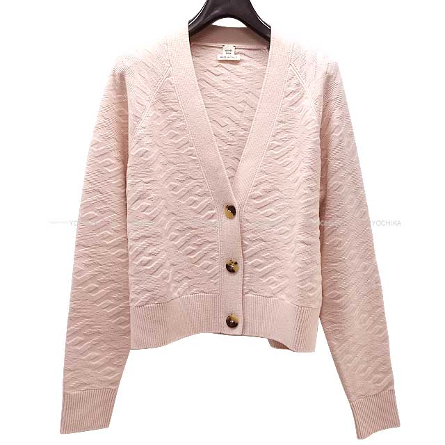 2022 SS HERMES Cardigan Voyage Long sleeve H motif #36 Pink beige Virgen wool 100%[EXCELLENT][Authentic]