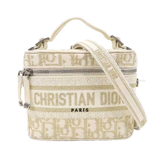 [Pre-loved] 2021 Holiday Collection Christian Dior Shoulder bag TRAVEL Vanity Small Top Handle Blanc (White)/Gold/Noir (Black) Dior Oblique Jacquard Silver HW 50-MA-1201[LIKE NEW][Authentic]