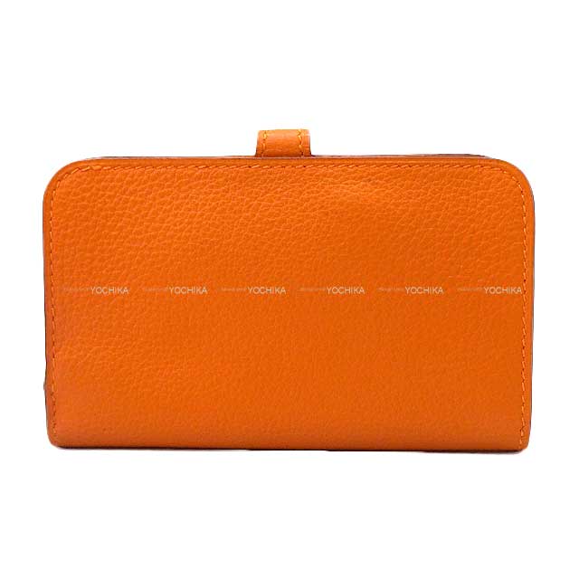 [Pre-loved] HERMES card holder Dogon Card holder with Chain Orange Veau Togo Gold HW Stamp □C[LIKE NEW][Authentic]