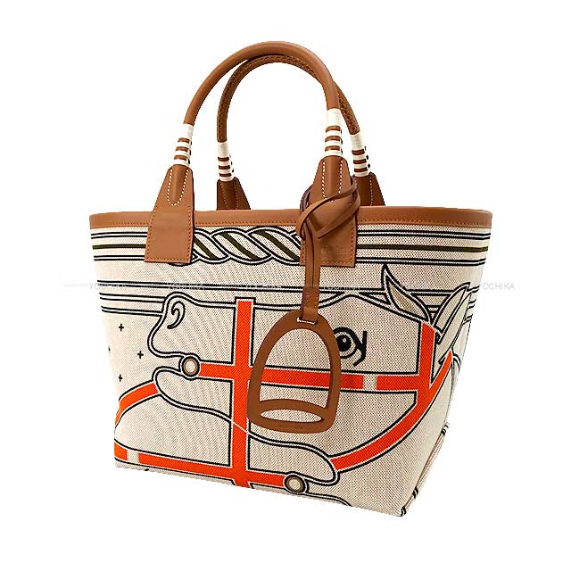 HERMES Handbag Steeple 25 Quadrige Gris/Beige(14)/Ecru/Gold(37) H Plume canvas/Veau Swift Silver HW Stamp B[BRAND NEW][Authentic]