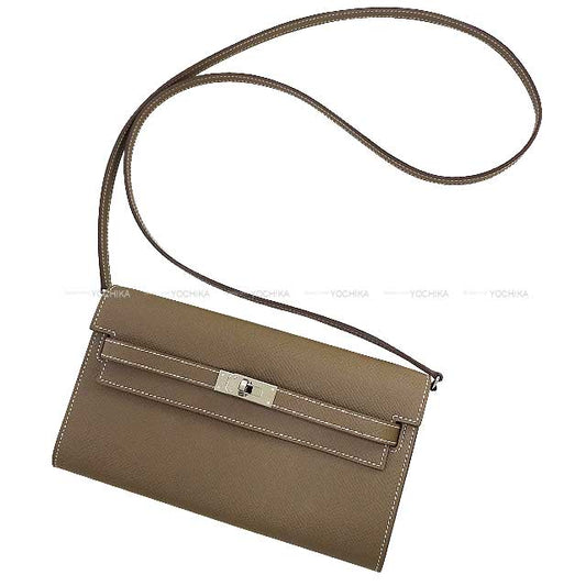 HERMES long wallet Kelly Wallet Long To Go Etoupe Veau Epsom Silver HW Stamp B[EXCELLENT][Authentic]