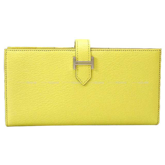 HERMES long wallet Bearn Soufflet Limoncello Chevre Mysore Silver HW Stamp W[EXCELLENT][Authentic]