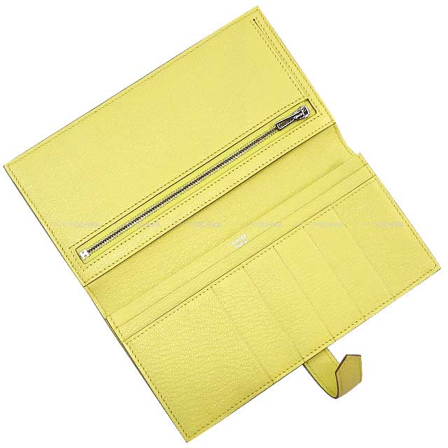HERMES long wallet Bearn Soufflet Limoncello Chevre Mysore Silver HW Stamp W[EXCELLENT][Authentic]