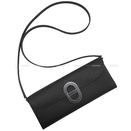 HERMES Clutch bag ChaineD'ancre Wallet To Go Noir (Black) Veau Epsom/Lacquer Silver HW Stamp B[BRAND NEW][Authentic]