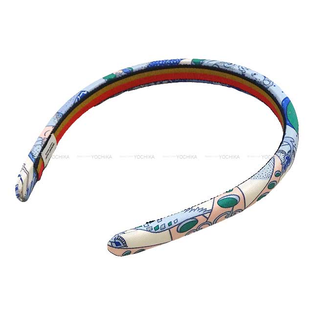 HERMES hair accessories hair band headband Gala Brides Voitures Exquises Bleu Jean Silk100%[EXCELLENT][Authentic]