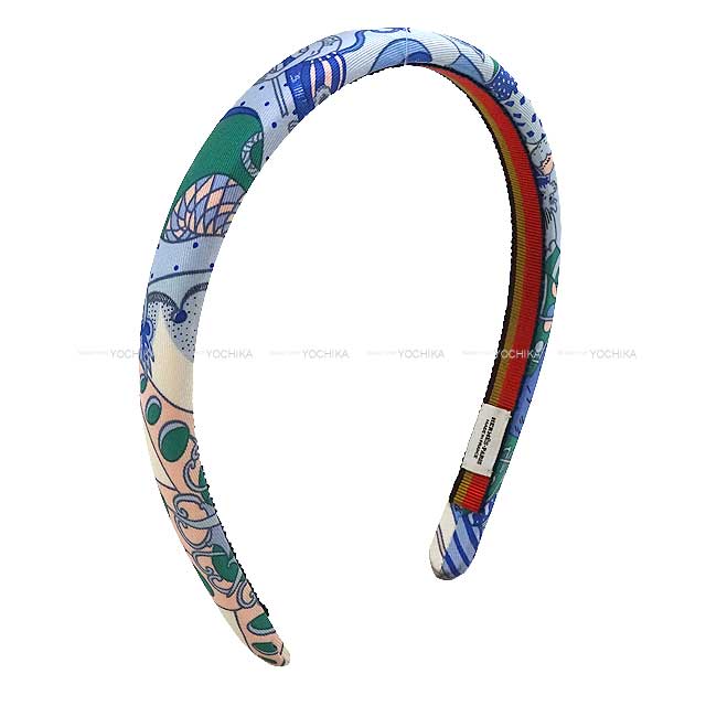 HERMES hair accessories hair band headband Gala Brides Voitures Exquises Bleu Jean Silk100%[EXCELLENT][Authentic]