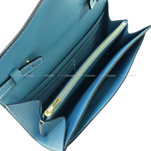 HERMES long wallet Constance Long wallet To Go New Bleu Jean Evercolor Gold HW Stamp B[BRAND NEW][Authentic]