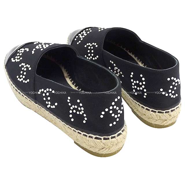 2023 Cruise Collection NEW CHANEL slip on Paerl COCO Mark Espadrilles #37 Noir (Black)/Blanc (White) Suede/Patent calfskin G38628[BRAND NEW][Authentic]