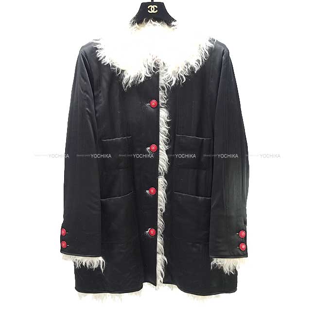 2017 CHANEL Down jacket COCO Button Fur Coat #48 Noir (Black)/Pink Silk 48 P57161[EXCELLENT][Authentic]