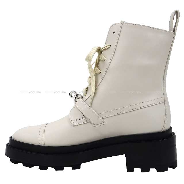 HERMES boots Short Boots Kelly Belt Funk 35.5 Beige Glaise vauglace 35.5 Silver HW[BRAND NEW][Authentic]