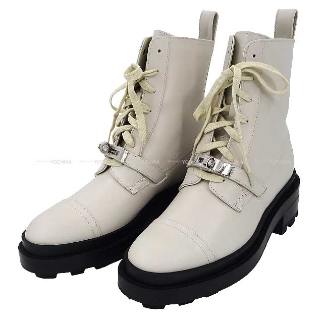 HERMES boots Short Boots Kelly Belt Funk 35.5 Beige Glaise vauglace 35.5 Silver HW[BRAND NEW][Authentic]