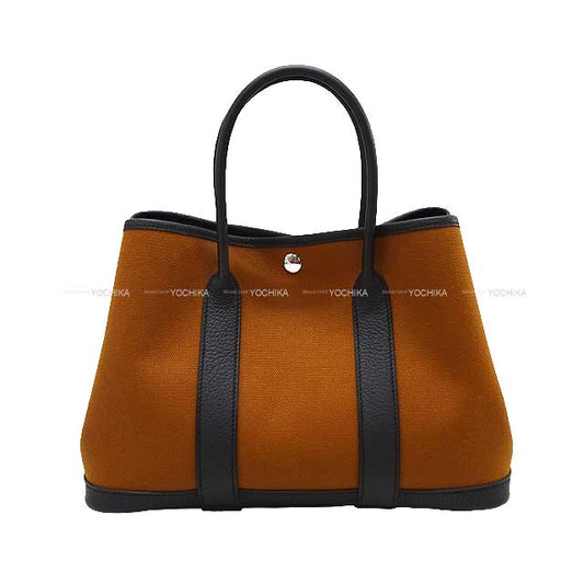 HERMES tote bag Garden Party 30 TPM Fauve/Noir (Black) Toile Militaire/Veau Negonda Silver HW Stamp B[BRAND NEW][Authentic]