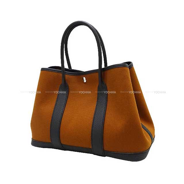 HERMES tote bag Garden Party 30 TPM Fauve/Noir (Black) Toile Militaire/Veau Negonda Silver HW Stamp B[BRAND NEW][Authentic]