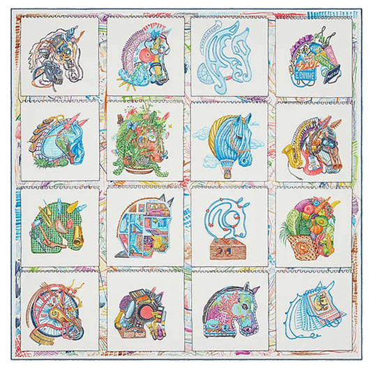 2023 SS HERMES scarf Carre 90 Chevaloscope Blanc (White)/Blue/Multicolor Silk100%[BRAND NEW][Authentic]