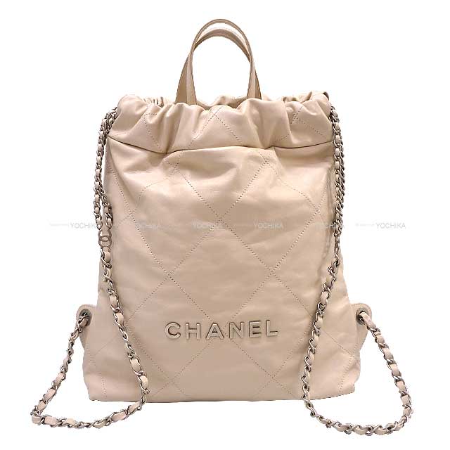 [Pre-loved] CHANEL Backpack/daypack/Ruck sack Chanel 22 Matelasse Hobo COCO mark Chain Beige Shiny Calf Skin Mat Silver HW AS3859[LIKE NEW][Authentic]