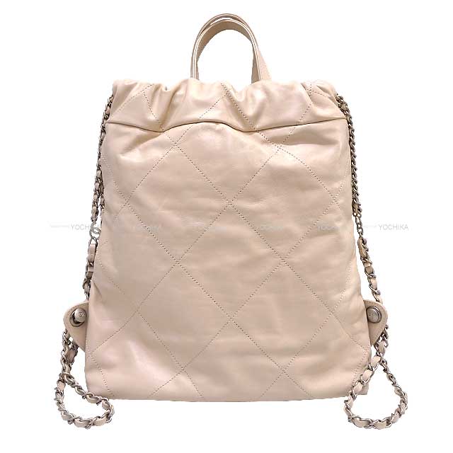 [Pre-loved] CHANEL Backpack/daypack/Ruck sack Chanel 22 Matelasse Hobo COCO mark Chain Beige Shiny Calf Skin Mat Silver HW AS3859[LIKE NEW][Authentic]