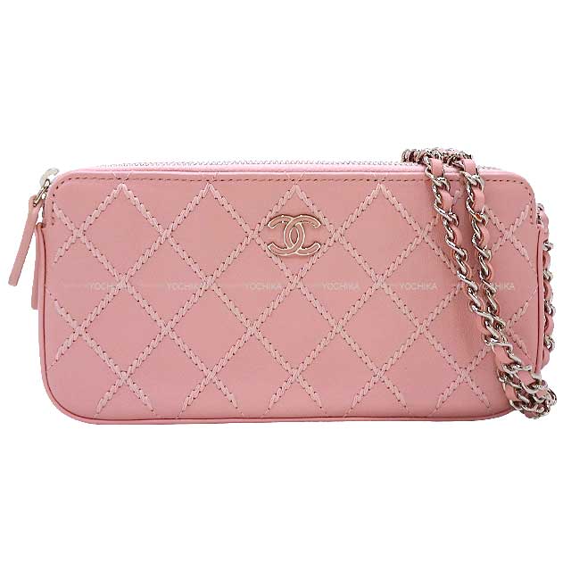 [Pre-loved] CHANEL Shoulder bag Coco mark Matelasse Wild stitch  WOC Pink Calfskin Silver HW A82527[LIKE NEW][Authentic]