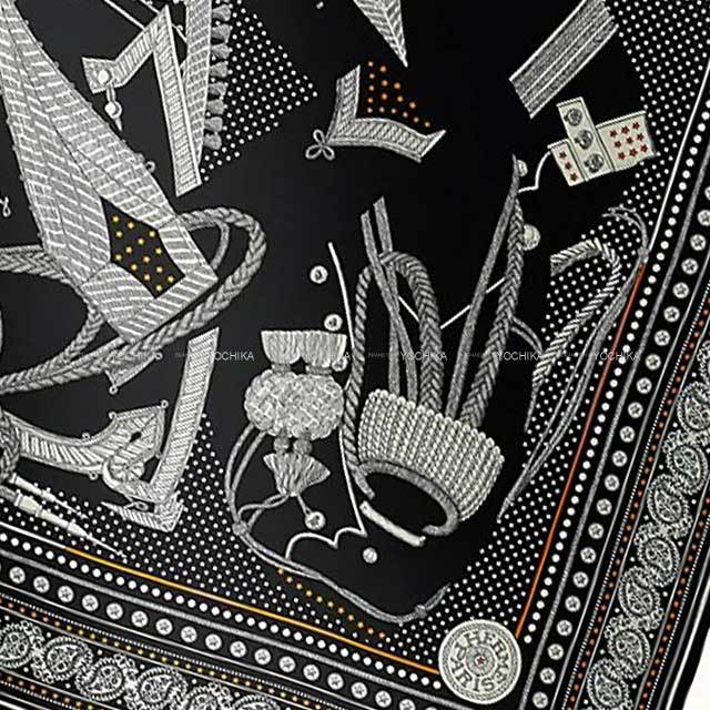 2023AW HERMES scarf Carre 140 Zouaves et Dragons Noir (Black)/Blanc (White)/Gold Cashmere65% / Silk35%[BRAND NEW][Authentic]