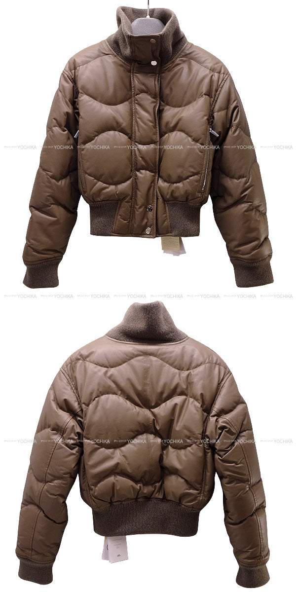 2023AW HERMES Down jacket Ribbed sleeves short leather Down jacket #34 Gris/Etoupe Cow Leather/Cashmere/Nyron/Polyurethane/Down/Feather/Polyester 34 Silver HW[BRAND NEW][Authentic]