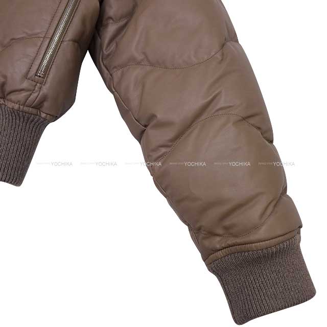 2023AW HERMES Down jacket Ribbed sleeves short leather Down jacket #34 Gris/Etoupe Cow Leather/Cashmere/Nyron/Polyurethane/Down/Feather/Polyester 34 Silver HW[BRAND NEW][Authentic]