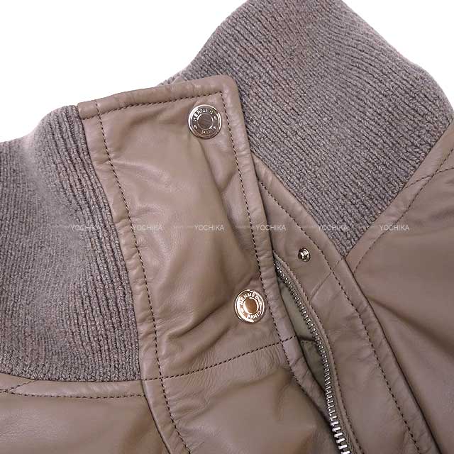 2023AW HERMES Down jacket Ribbed sleeves short leather Down jacket #34 Gris/Etoupe Cow Leather/Cashmere/Nyron/Polyurethane/Down/Feather/Polyester 34 Silver HW[BRAND NEW][Authentic]