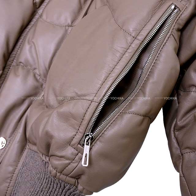 2023AW HERMES Down jacket Ribbed sleeves short leather Down jacket #34 Gris/Etoupe Cow Leather/Cashmere/Nyron/Polyurethane/Down/Feather/Polyester 34 Silver HW[BRAND NEW][Authentic]