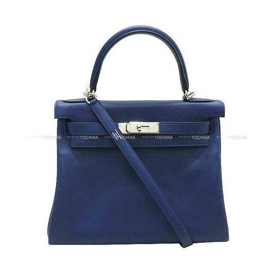 HERMES Shoulder bag Kelly28 Retourne Personal Order Bleu Saphir/Gold Evercalf Silver HW Stamp B[BRAND NEW][Authentic]