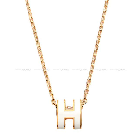 HERMES necklace Mini Pop H Blanc (White) Gold plated palladium Gold HW[BRAND NEW][Authentic]