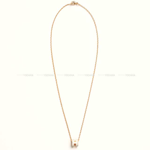 HERMES necklace Mini Pop H Pendant Blanc (White) Rose Gold Plated/Lacquer Rose Gold HW[BRAND NEW][Authentic]