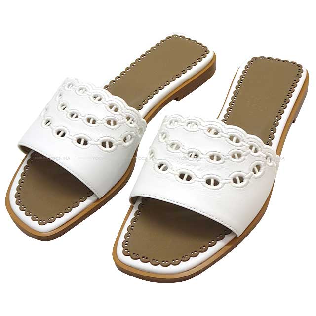 2023 S/S NEW HERMES sandals GAELLE Chaine D'ancre Embroidery Blanc (White) Calf #36[EXCELLENT][Authentic]