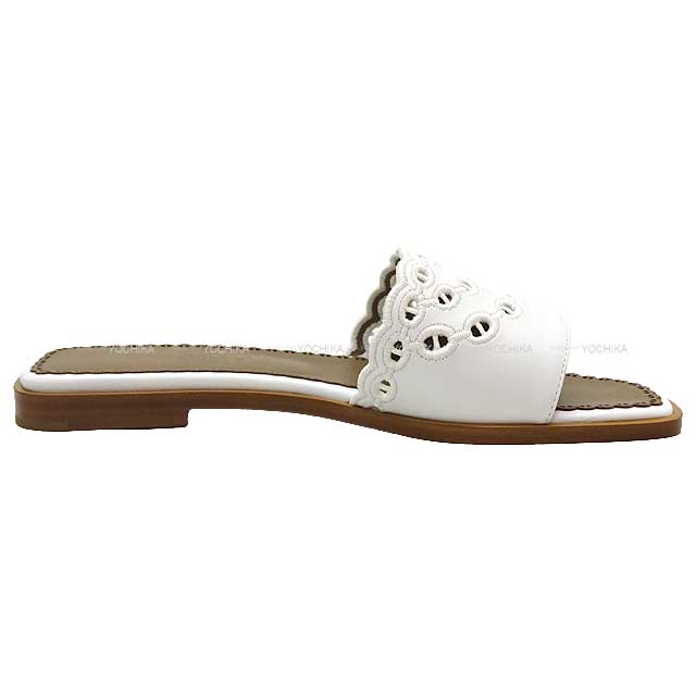 2023 S/S NEW HERMES sandals GAELLE Chaine D'ancre Embroidery Blanc (White) Calf #36[EXCELLENT][Authentic]