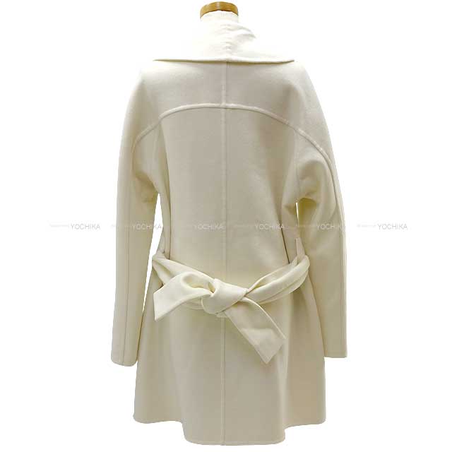 [Pre-loved] HERMES Duffle coat Double Face Belt Ivory Cashmere100% 40[LIKE NEW][Authentic]