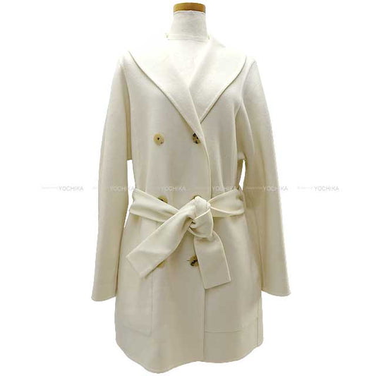 [Pre-loved] HERMES Duffle coat Double Face Belt Ivory Cashmere100% 40[LIKE NEW][Authentic]