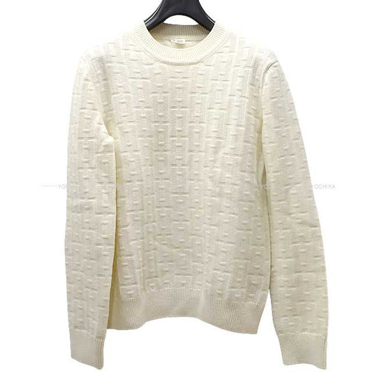 [Pre-loved] HERMES Knit Ladies H Motif Rib Crew Neckline #40 Blanc/Natural Wool100%[LIKE NEW][Authentic]