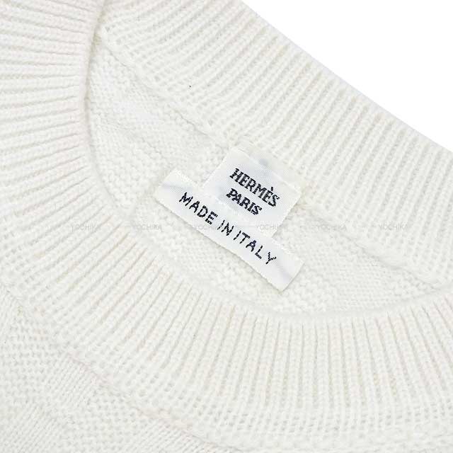 [Pre-loved] HERMES Knit Ladies H Motif Rib Crew Neckline #40 Blanc/Natural Wool100%[LIKE NEW][Authentic]