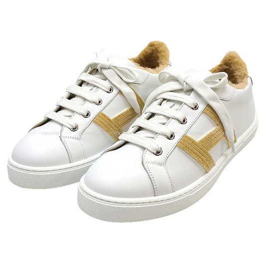 2022 AW HERMES sneakers AVANTAGE #37 Blanc (White)/Beige Calf/Mouton #37[EXCELLENT][Authentic]