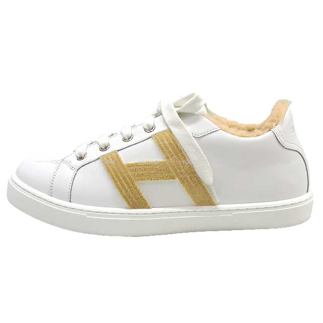 2022 AW HERMES sneakers AVANTAGE #37 Blanc (White)/Beige Calf/Mouton #37[EXCELLENT][Authentic]