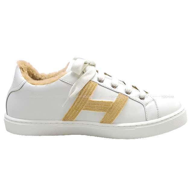 2022 AW HERMES sneakers AVANTAGE #37 Blanc (White)/Beige Calf/Mouton #37[EXCELLENT][Authentic]