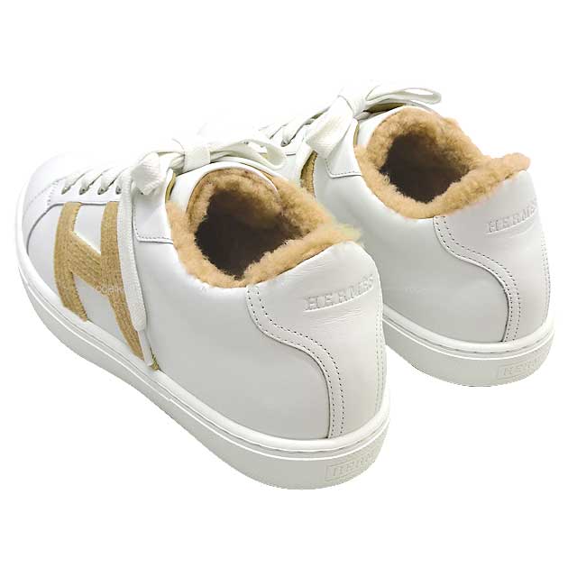 2022 AW HERMES sneakers AVANTAGE #37 Blanc (White)/Beige Calf/Mouton #37[EXCELLENT][Authentic]