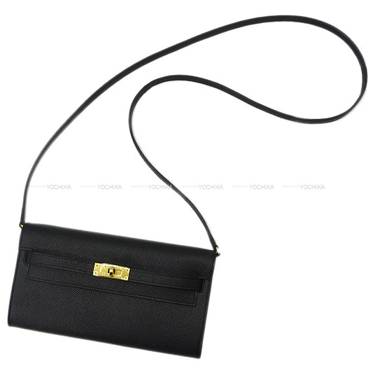 HERMES long wallet Kelly Wallet Long To Go Noir (Black) Veau Epsom Gold HW Stamp W[EXCELLENT][Authentic]