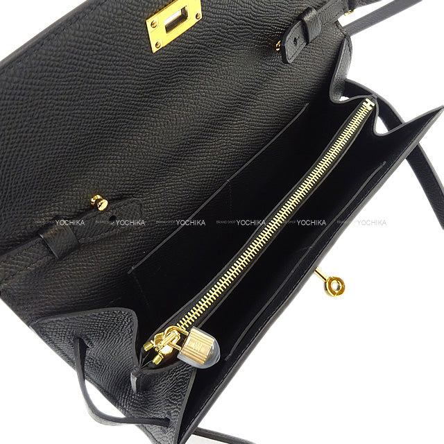 HERMES long wallet Kelly Wallet Long To Go Noir (Black) Veau Epsom Gold HW Stamp W[EXCELLENT][Authentic]