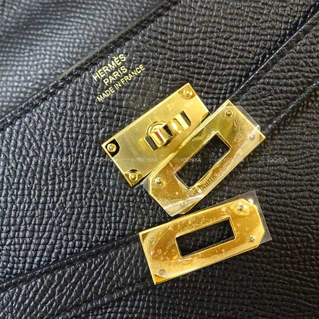 HERMES long wallet Kelly Wallet Long To Go Noir (Black) Veau Epsom Gold HW Stamp W[EXCELLENT][Authentic]